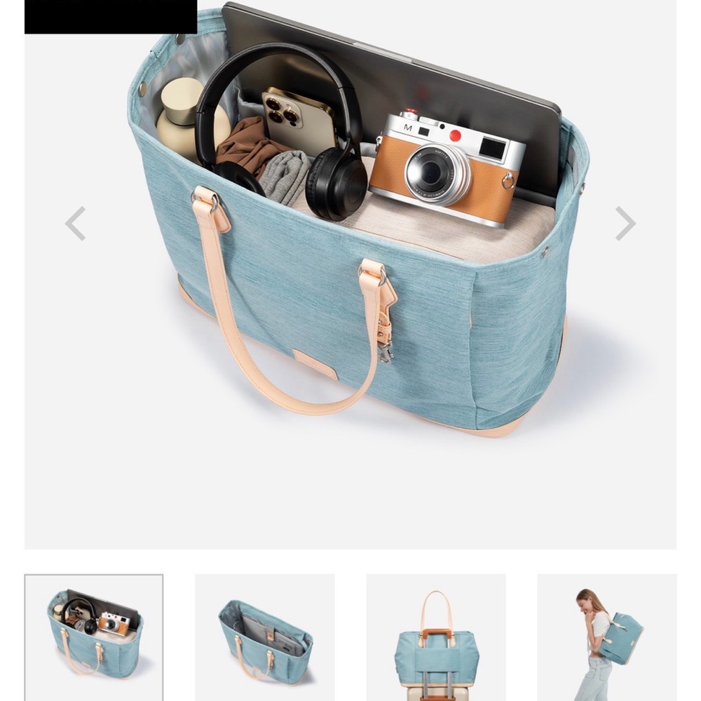 Siena Pro Tote Bag Grande Aqua - Elegant Sky Blue Tote Bag with Beige Accents